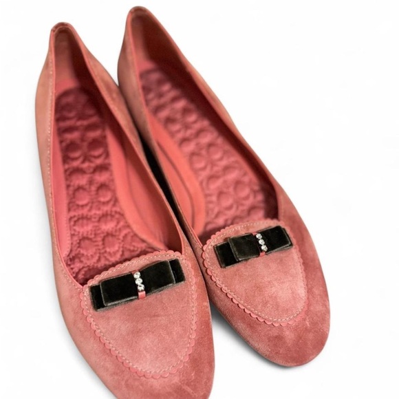 Coach Lydia Pink Suede Loafers with Bow and faux diamond accents - Picture 2 of 12